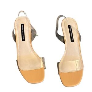 {French Connection} Square Toed double clear strap 2" Heels